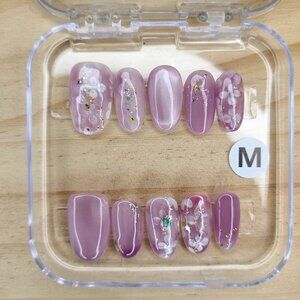 Watercolor Floral & Cat eye Press-On Nail Set DIY Easy & Reusable At Home Manicu